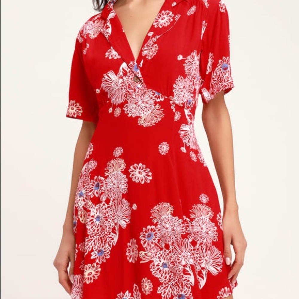 Free People Red Floral Mini Dress S Large